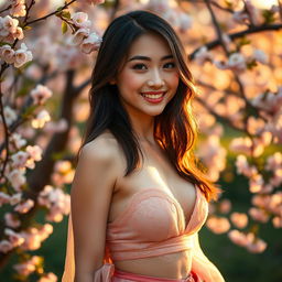 A beautiful Japanese model with a captivating smile, showcasing her alluring features
