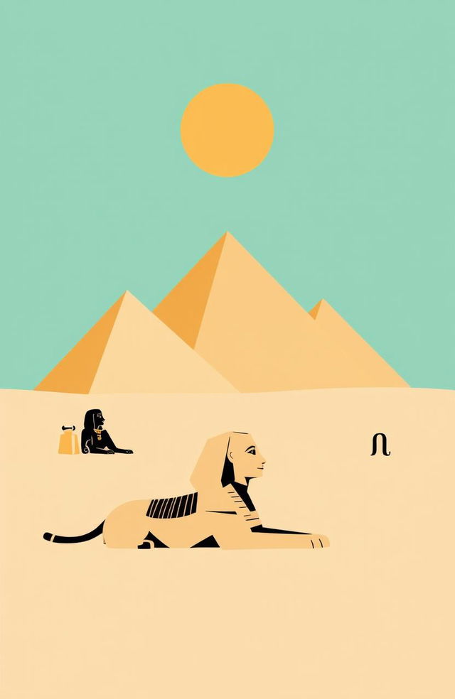 A simple, stylized representation of ancient Egypt, featuring iconic elements such as the pyramids, the Sphinx, and hieroglyphics