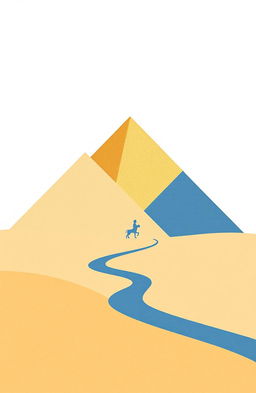 An abstract representation of ancient Egypt using only four colors: desert sand beige, Nile blue, papyrus white, and pyramid gold