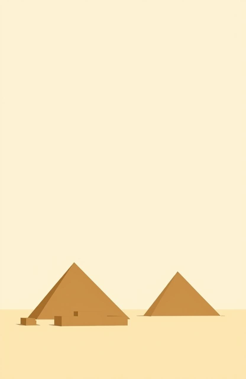 A minimalist depiction of ancient Egypt featuring just four colors: sandy beige, dark brown, turquoise blue, and white