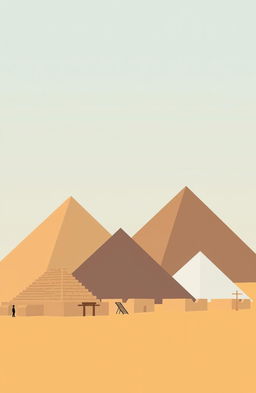 A minimalist depiction of ancient Egypt featuring just four colors: sandy beige, dark brown, turquoise blue, and white