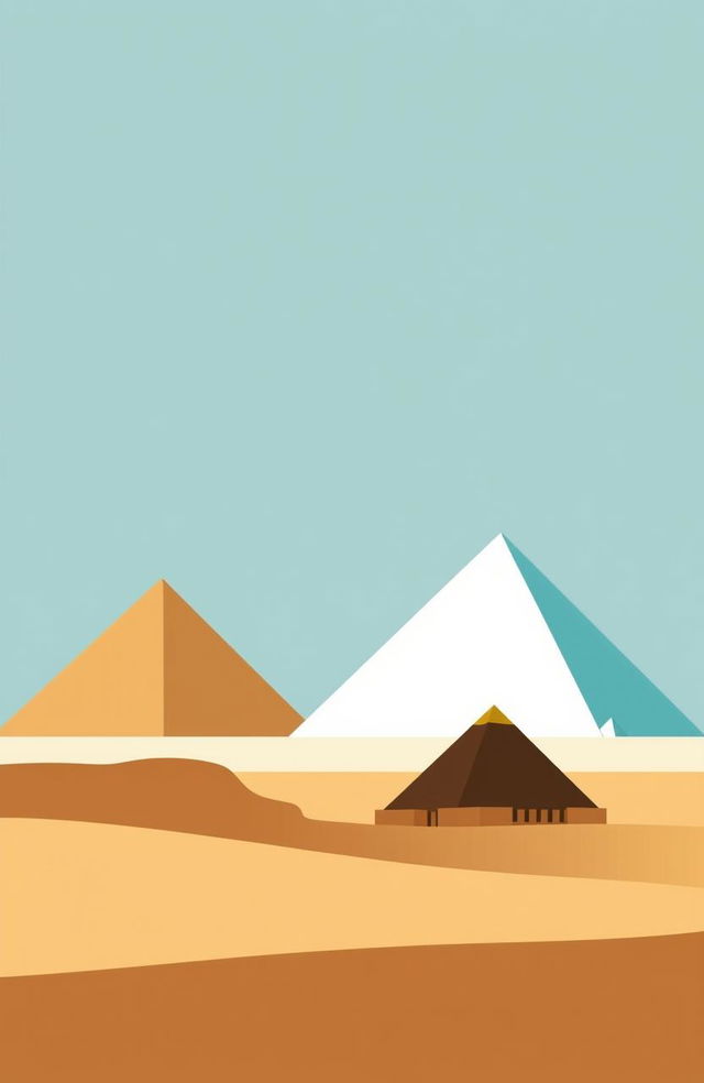 A minimalist depiction of ancient Egypt featuring just four colors: sandy beige, dark brown, turquoise blue, and white