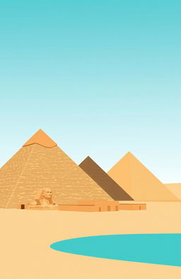 A minimalist depiction of ancient Egypt featuring just four colors: sandy beige, dark brown, turquoise blue, and white