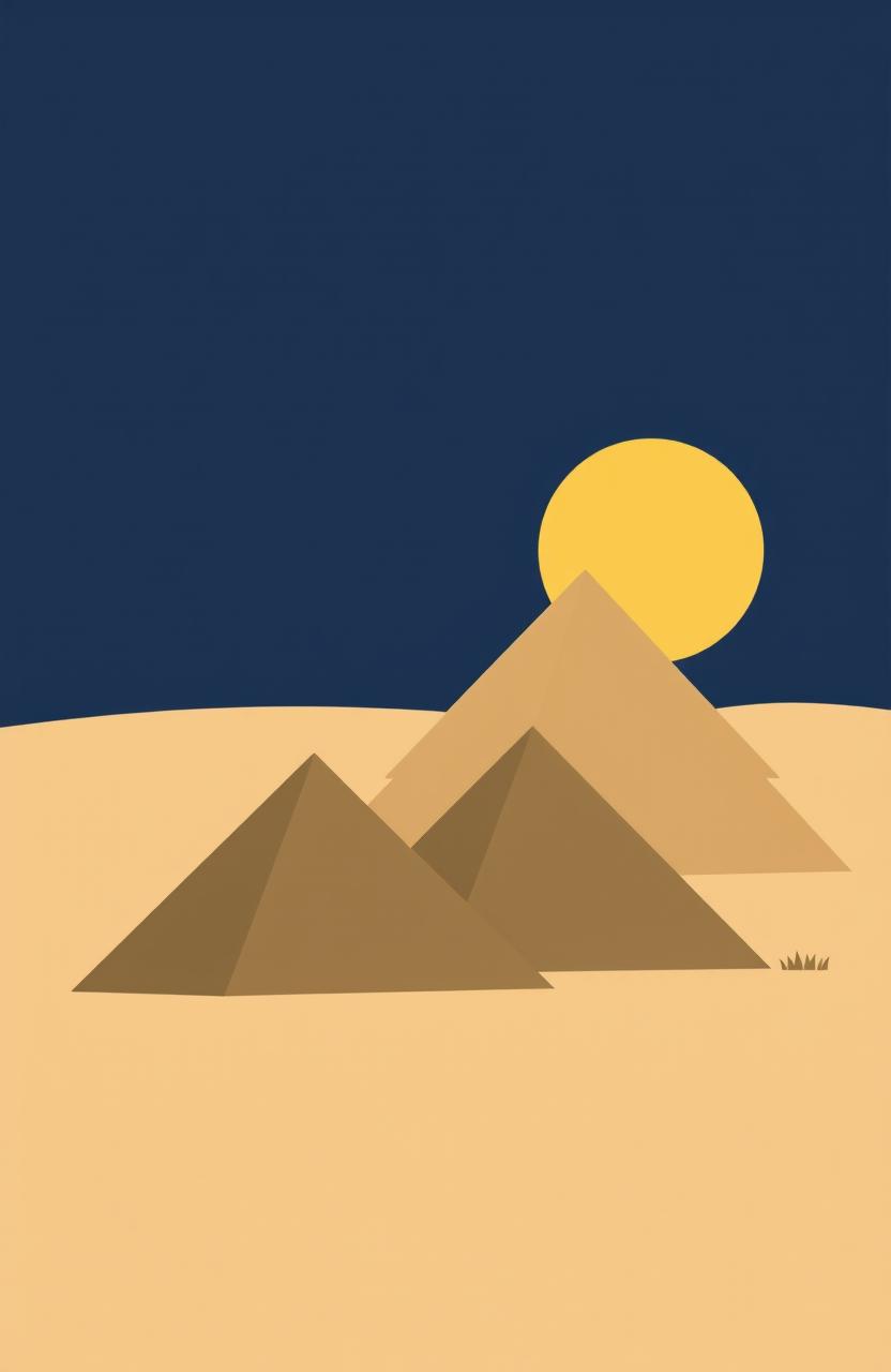 A minimalist representation of ancient Egypt featuring iconic pyramids