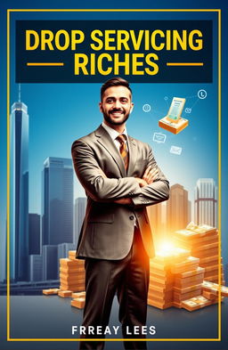 An eye-catching eBook cover design for "Drop Servicing Riches" featuring a vibrant color palette of gold and blue