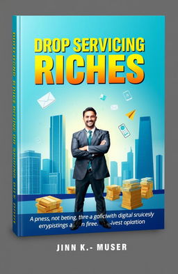 An eye-catching eBook cover design for "Drop Servicing Riches" featuring a vibrant color palette of gold and blue
