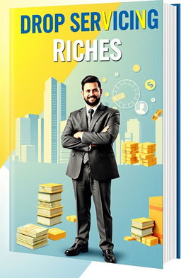 An eye-catching eBook cover design for "Drop Servicing Riches" featuring a vibrant color palette of gold and blue