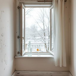 An empty room with peeling paint on the walls, creating a sense of age and character