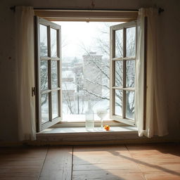 An empty room with peeling paint on the walls, creating a sense of age and character