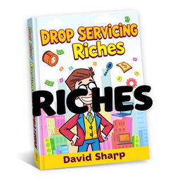 A fun and engaging cartoon-style eBook cover for "Drop Servicing Riches" by David Sharp