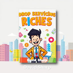 A fun and engaging cartoon-style eBook cover for "Drop Servicing Riches" by David Sharp