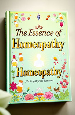 A luxurious and attractive book cover titled 'The Essence of Homeopathy: Healing Beyond Symptoms'