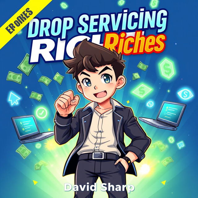 An engaging anime-style eBook cover for "Drop Servicing Riches" by David Sharp