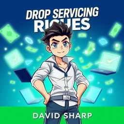 An engaging anime-style eBook cover for "Drop Servicing Riches" by David Sharp