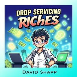 An engaging anime-style eBook cover for "Drop Servicing Riches" by David Sharp
