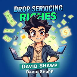 An engaging anime-style eBook cover for "Drop Servicing Riches" by David Sharp