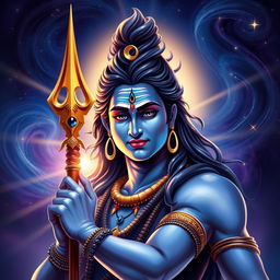 An artistic depiction of Lord Shiva, the Hindu deity, prominently featuring his divine weapon, the Pinaka bow
