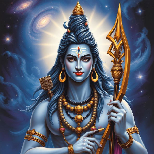 An artistic depiction of Lord Shiva, the Hindu deity, prominently featuring his divine weapon, the Pinaka bow