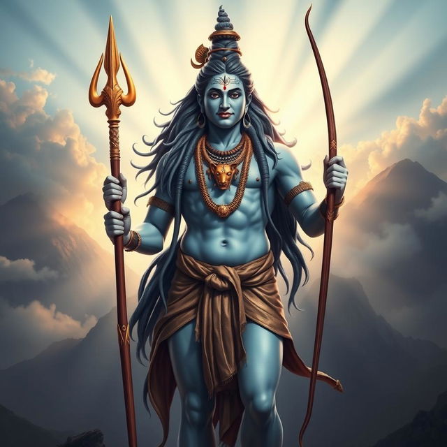 A majestic representation of Lord Shiva, the Hindu deity, standing tall and powerful