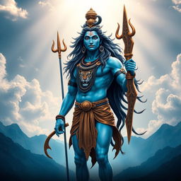 A majestic representation of Lord Shiva, the Hindu deity, standing tall and powerful