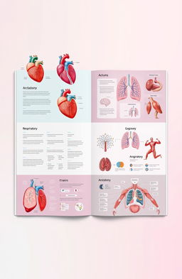 A visually informative and engaging physiology portfolio showcasing various human anatomical structures such as the heart, lungs, brain, and muscles