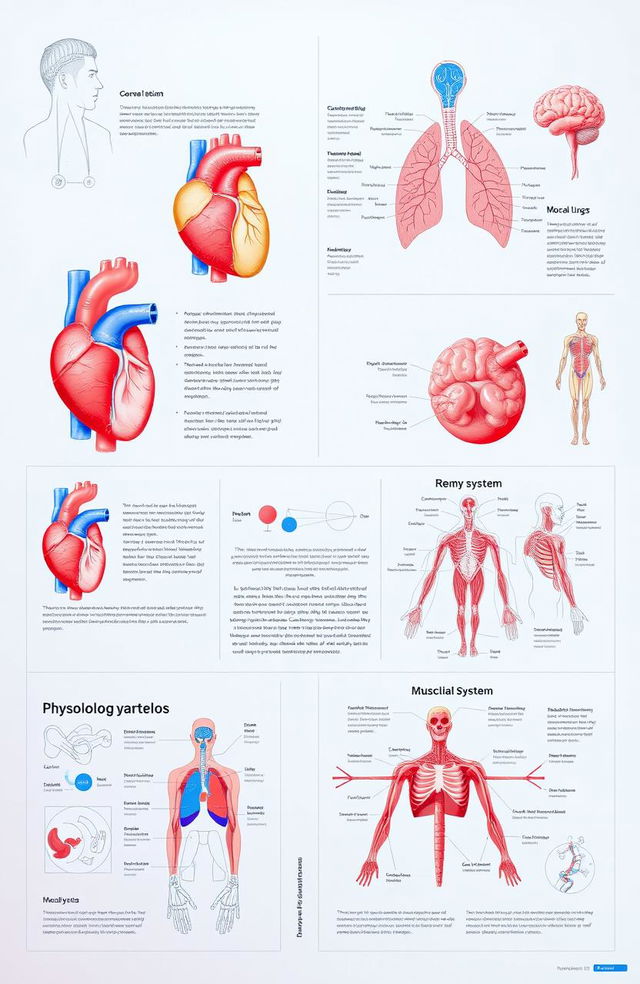 A visually informative and engaging physiology portfolio showcasing various human anatomical structures such as the heart, lungs, brain, and muscles