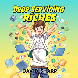 An eye-catching ebook cover in portrait size featuring the title "Drop Servicing Riches" prominently at the top in bold, stylish font
