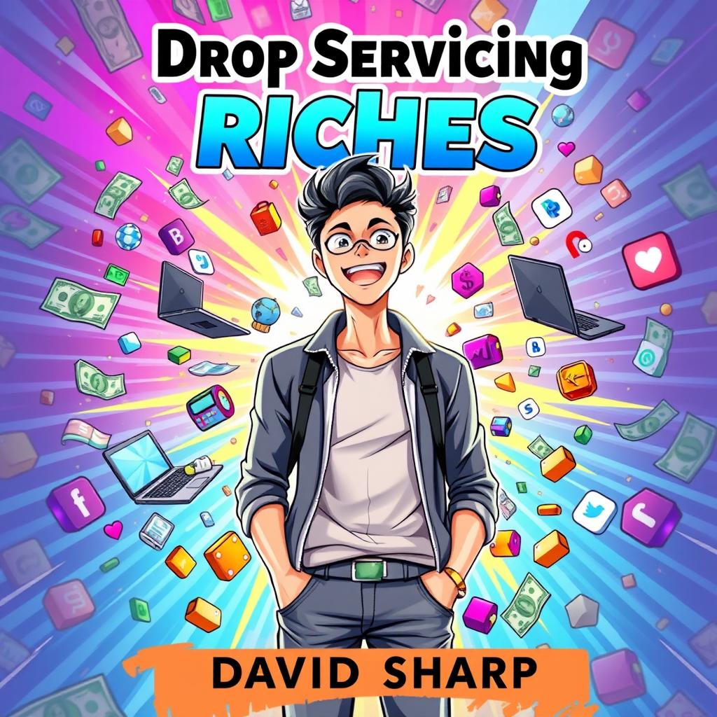 An eye-catching ebook cover in portrait size featuring the title "Drop Servicing Riches" prominently at the top in bold, stylish font