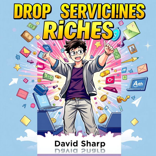 An eye-catching ebook cover in portrait size featuring the title "Drop Servicing Riches" prominently at the top in bold, stylish font