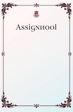An elegant assignment cover page featuring a prominent school name at the top, styled in a formal font