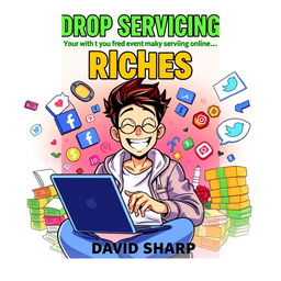 A striking ebook cover in portrait size featuring the title "Drop Servicing Riches" prominently displayed at the top in a bold, modern font