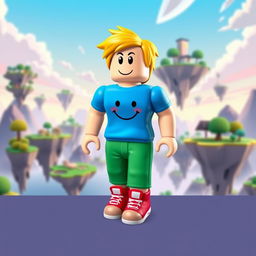 A playful and colorful Roblox avatar resembling a noob character