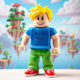 A playful and colorful Roblox avatar resembling a noob character