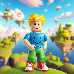 A playful and colorful Roblox avatar resembling a noob character
