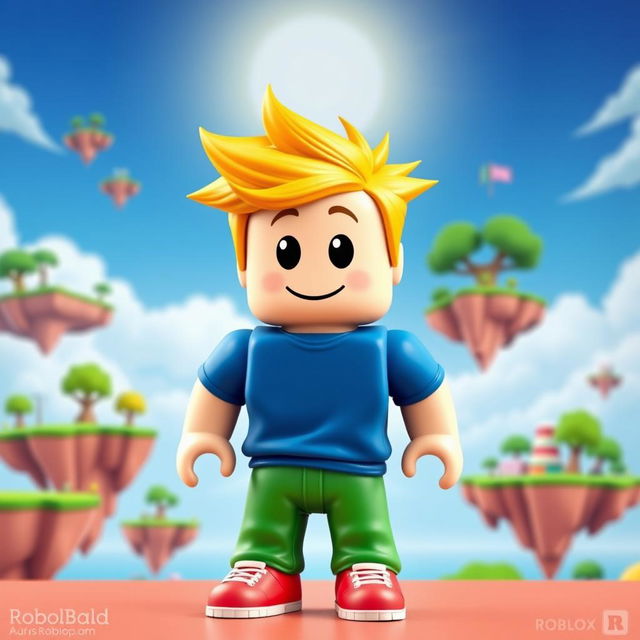 A playful and colorful Roblox avatar resembling a noob character