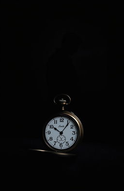 A moody composition featuring the silhouettes of a classic pocket watch and a man standing in an enigmatic pose