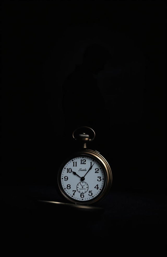 A moody composition featuring the silhouettes of a classic pocket watch and a man standing in an enigmatic pose