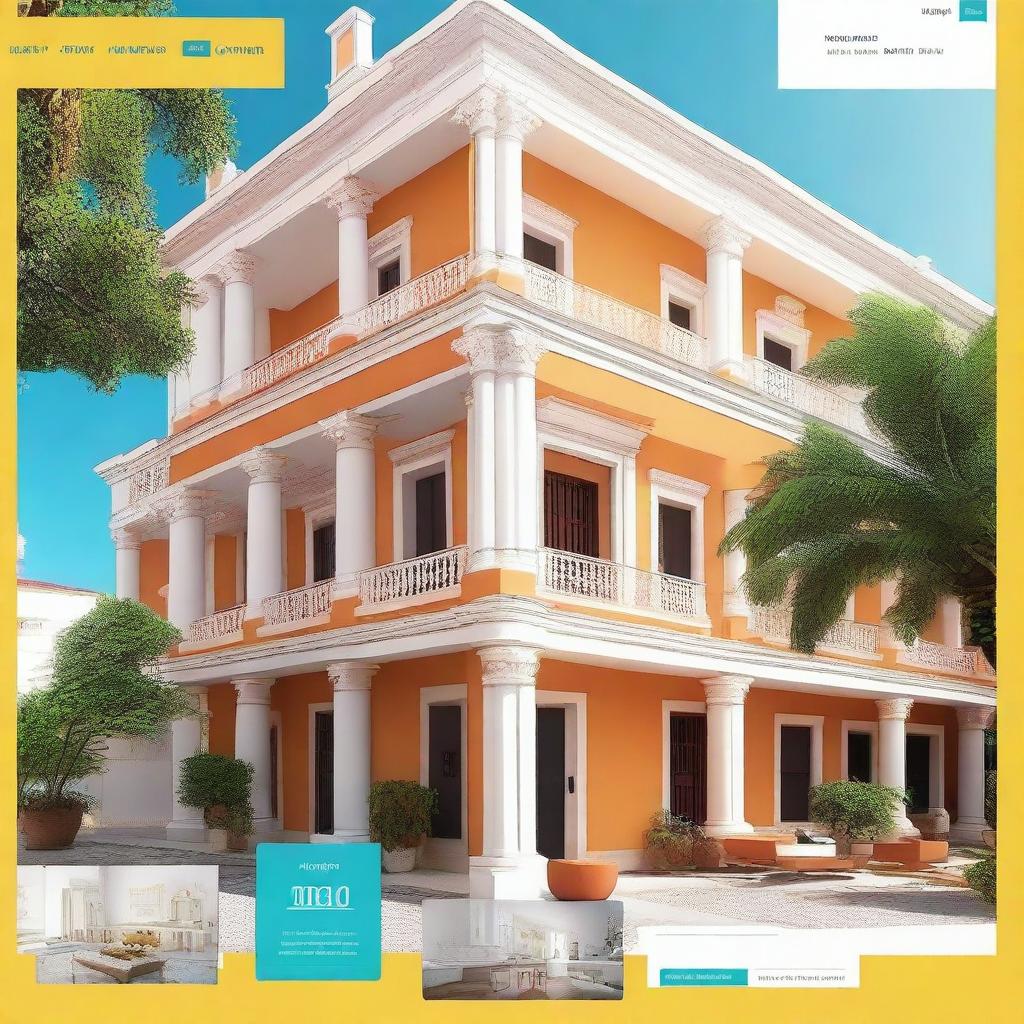 A lively and vibrant real estate website showcasing various housing options in Havana, with a combination of colonial architecture and modern homes