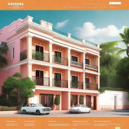 A lively and vibrant real estate website showcasing various housing options in Havana, with a combination of colonial architecture and modern homes