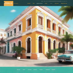 A lively and vibrant real estate website showcasing various housing options in Havana, with a combination of colonial architecture and modern homes