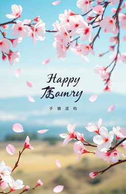 A beautiful book cover featuring cherry blossoms (sakura) in full bloom