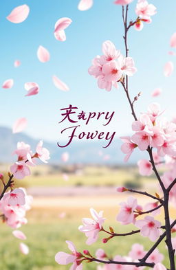 A beautiful book cover featuring cherry blossoms (sakura) in full bloom