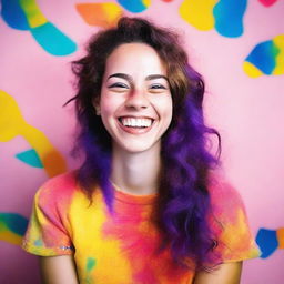 Vibrant color photograph of a joyful 22-year-old woman, brimming with positivity.