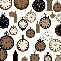 A striking arrangement of clocks in various sober colors, emphasized through their silhouettes