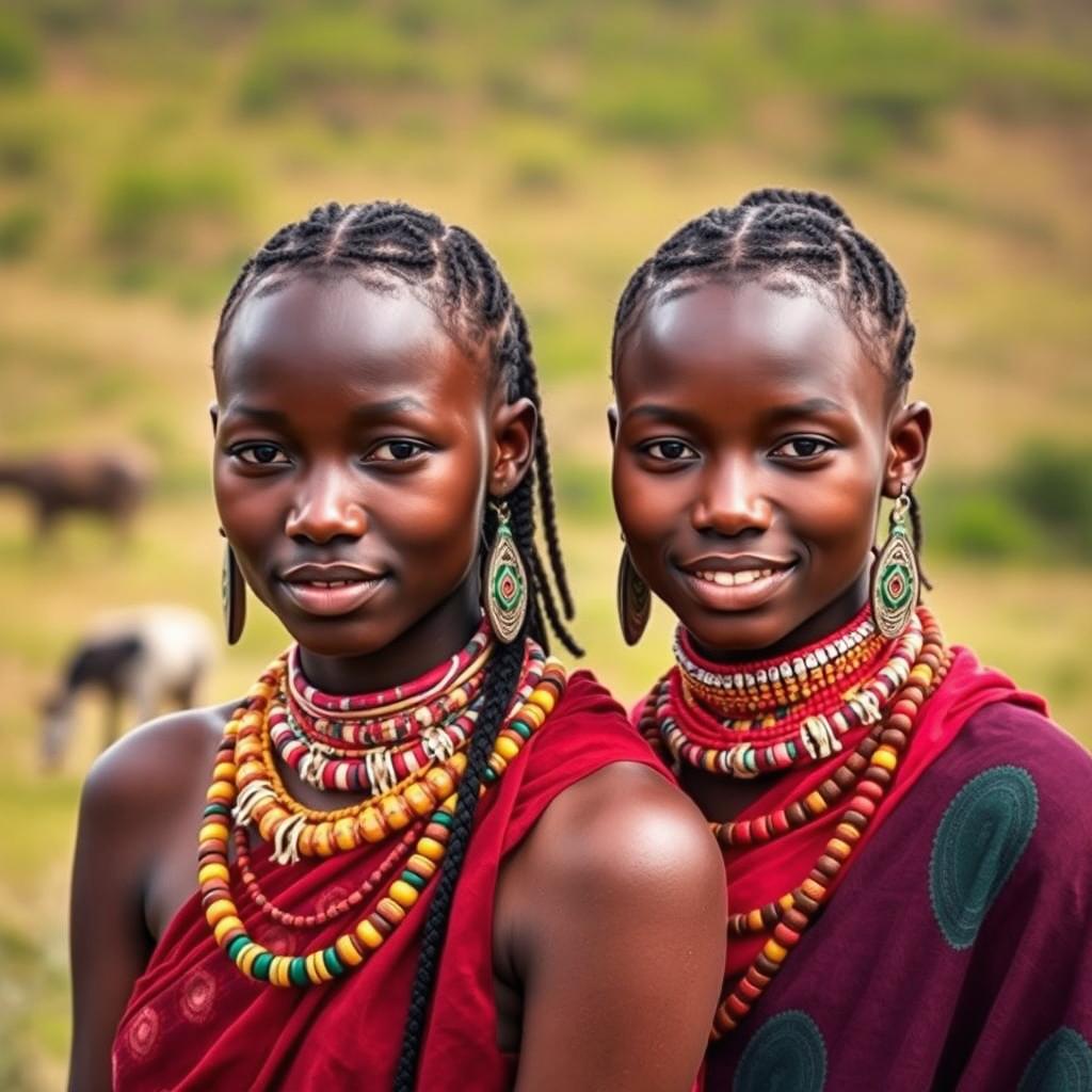 Two beautiful 20-year-old sisters from the Maasai tribe, showcased in their natural environment