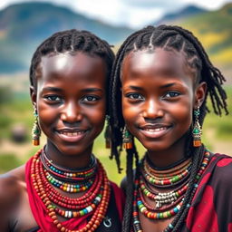 Two beautiful 20-year-old sisters from the Maasai tribe, showcased in their natural environment