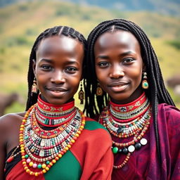 Two beautiful 20-year-old sisters from the Maasai tribe, showcased in their natural environment