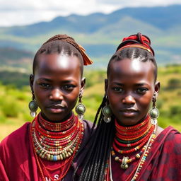 Two beautiful 20-year-old sisters from the Maasai tribe, showcased in their natural environment