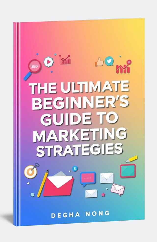 A beautifully designed book cover for 'The Ultimate Beginner’s Guide to Digital Marketing Strategies'