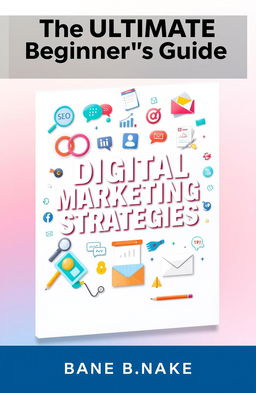 A beautifully designed book cover for 'The Ultimate Beginner’s Guide to Digital Marketing Strategies'